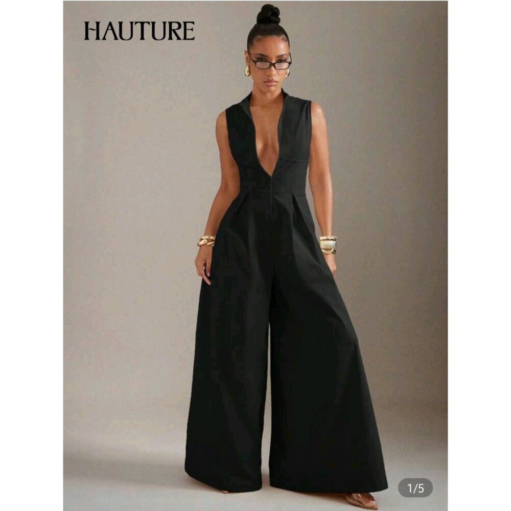 Extreme Wide Leg Zip Front Sleeveless Jumpsuit